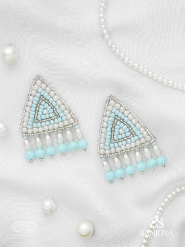 Suchyagra- The Eternal Pyramid-  Pearls, Beads and Glass Beads Embroidered Earrings (Sky Blue)