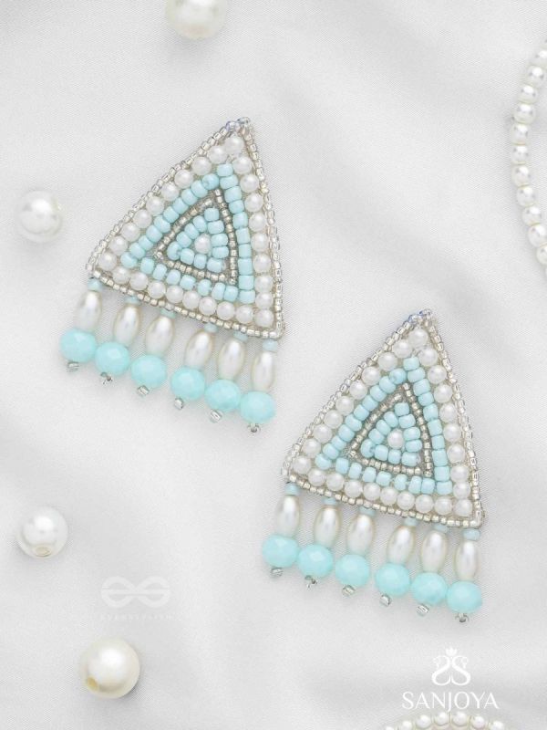 Suchyagra- The Eternal Pyramid-  Pearls, Beads and Glass Beads Embroidered Earrings (Sky Blue)