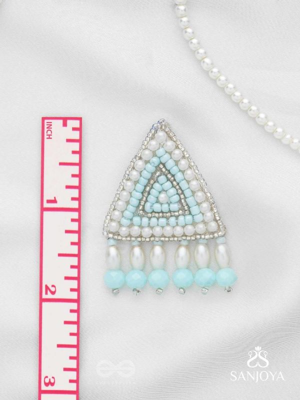 Suchyagra- The Eternal Pyramid-  Pearls, Beads and Glass Beads Embroidered Earrings (Sky Blue)