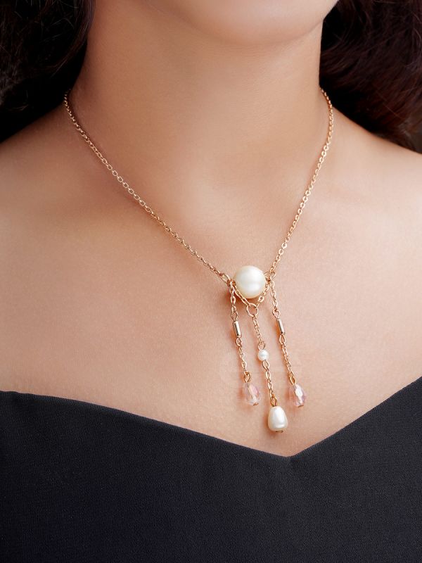 Over The Moon- Golden Pearl And Beads Necklace With Anti-Tarnish Coating 