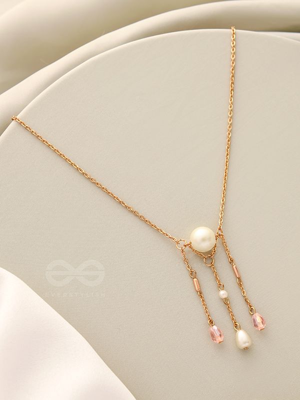 Over The Moon- Golden Pearl And Beads Necklace With Anti-Tarnish Coating 