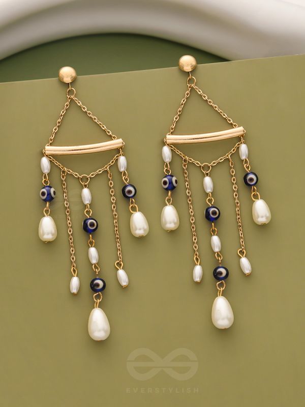 The Pearl City- Golden Pearl Evil Eye Earrings