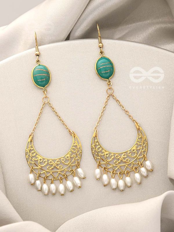 Over the Moon- Golden Stone and Pearls Earrings