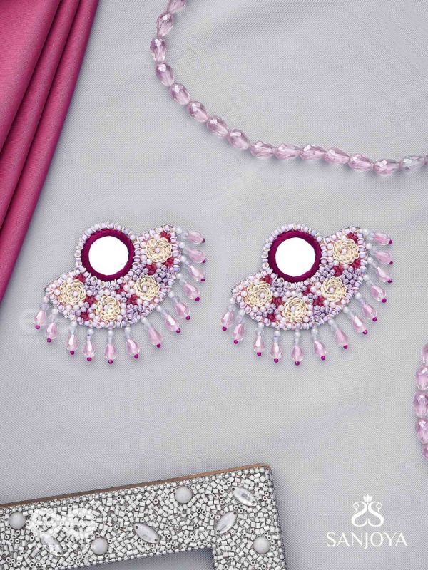 Tevana- The Pleasure Garden- Mirror, Resham and Glass Beads Embroidered Earrings