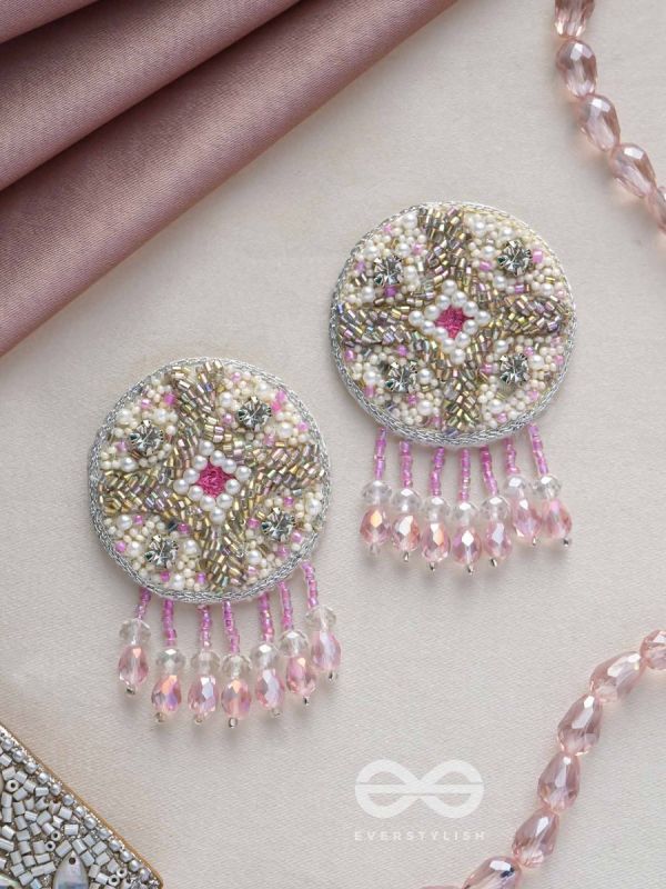 Tarani- The Pink Allure- Pearl, Resham and Stones Embroidered Earrings