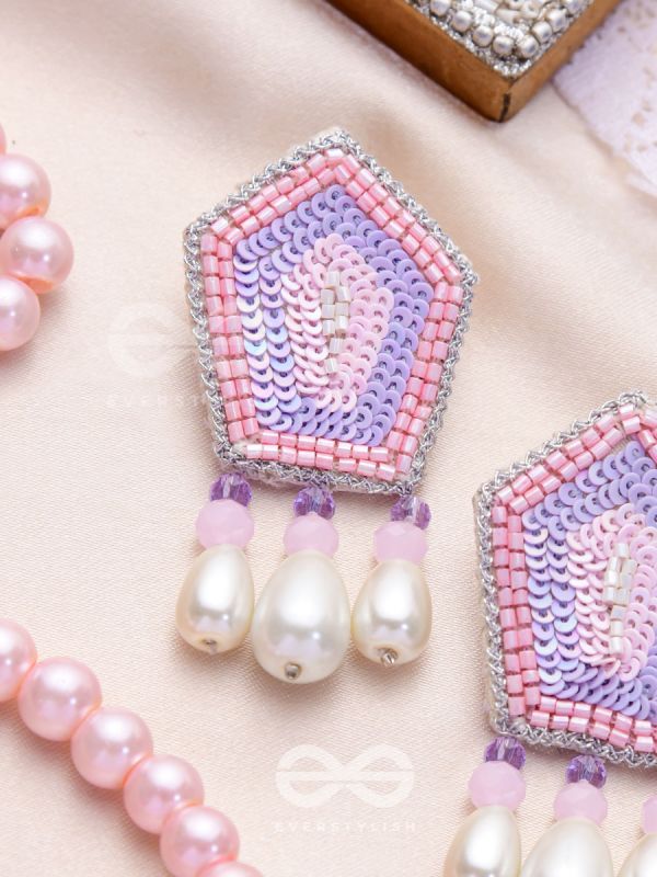 Abhedya- The Radiant Diamond- Sequins, Pearls and Glass Beads Embroidered Earrings (Rose Pink)
