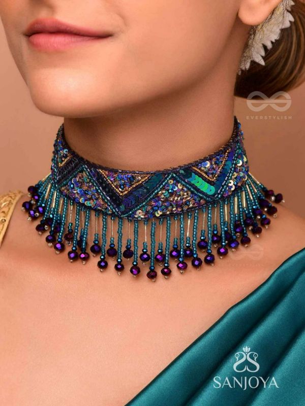 Sarvari - The Starry Night - Beads, Sequins And Cutdana Hand  Embroidered Choker Neckpiece