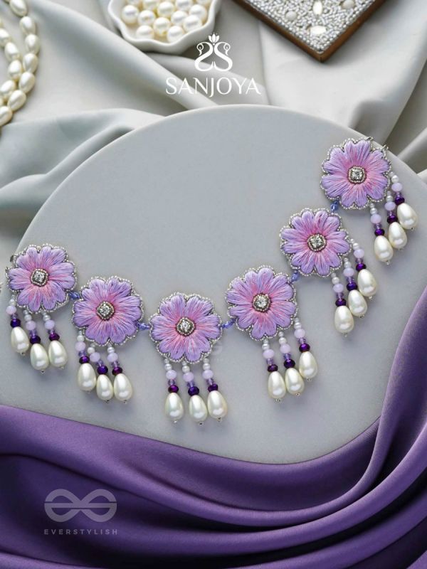 Tevana- The Pleasure Garden- Resham, Stones and Pearls Embroidered Choker Necklace 