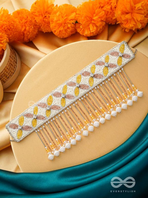 Ajathya- The Yellow Jasmine- Stones and Glass Beads Embroidered Choker Necklace
