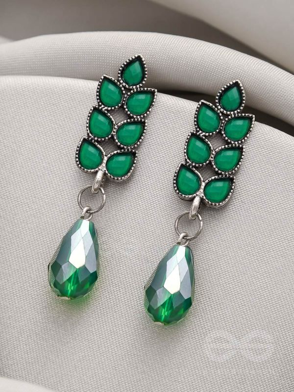 THE GRAPEVINE- EMBELLISHED OXIDIZED EARRINGS (Emerald Green)