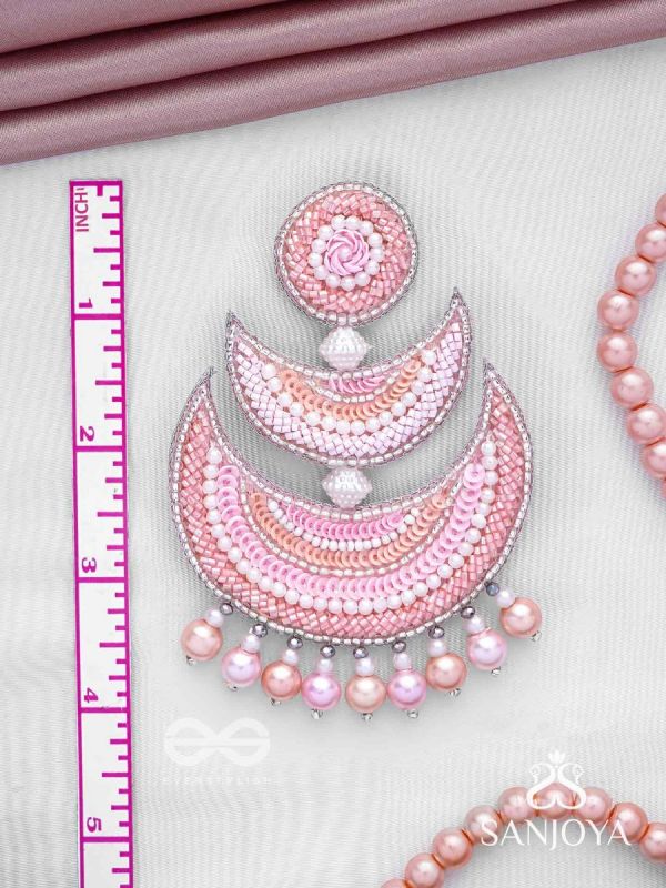 Sitasva - Dazzling Moons - Beads, Pearls And Sequins Hand Embroidered Earrings (Coral Pink)