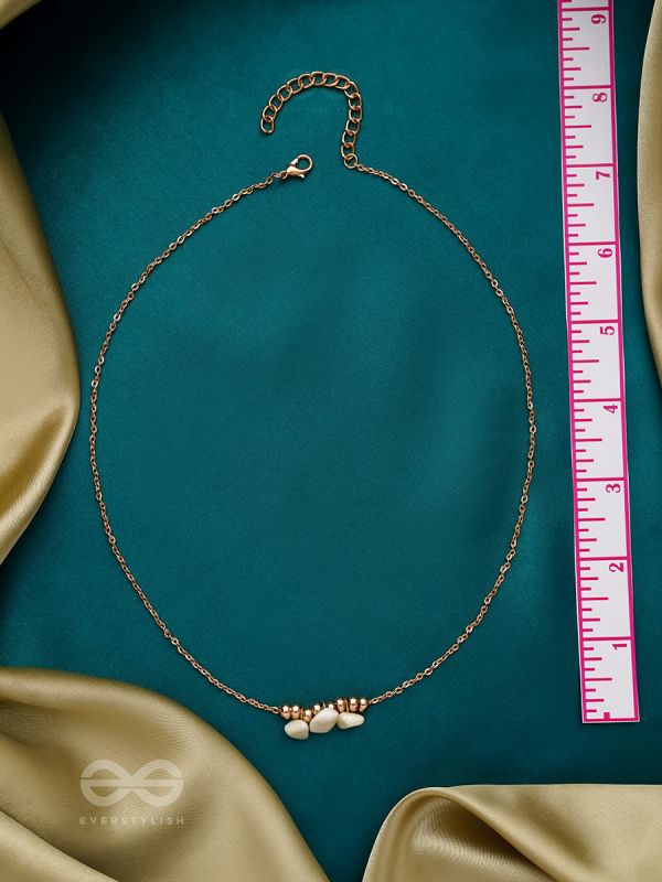Three's Company- Golden Pearl Necklace With Anti-Tarnish Coating