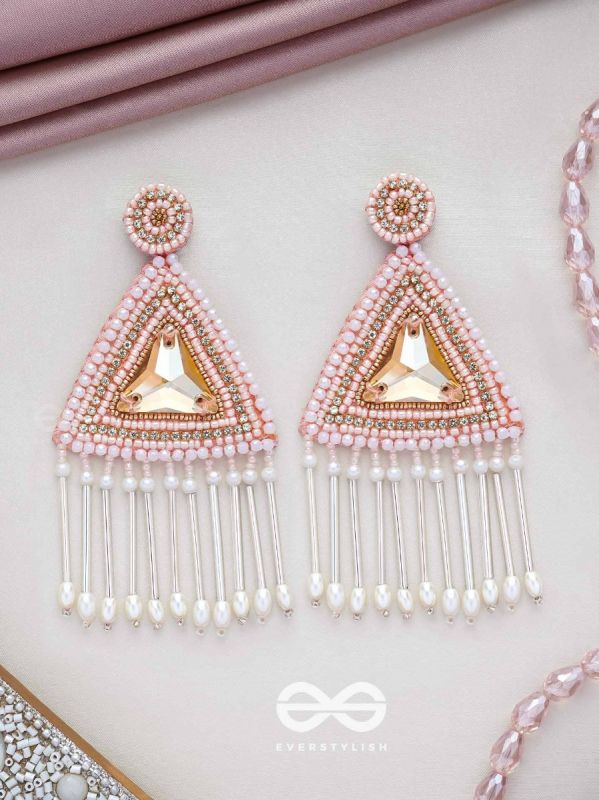 Akshkarna - The Exquisite Triangle - Beads And Stones Hand Embroidered Earrings