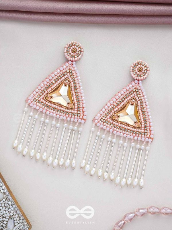 Akshkarna - The Exquisite Triangle - Beads And Stones Hand Embroidered Earrings