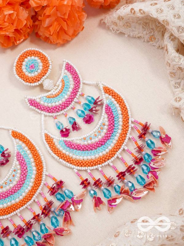 Tricit - The Three-Layered - Beads And Sequins Hand Embroidered Earrings