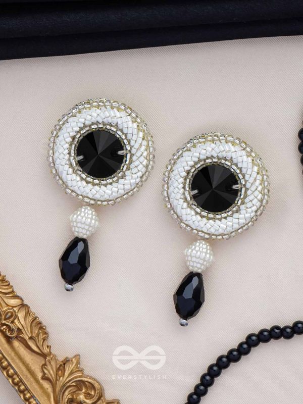 Kairavi- The Moonlight- Stones and Glass Drops Embroidered Earrings