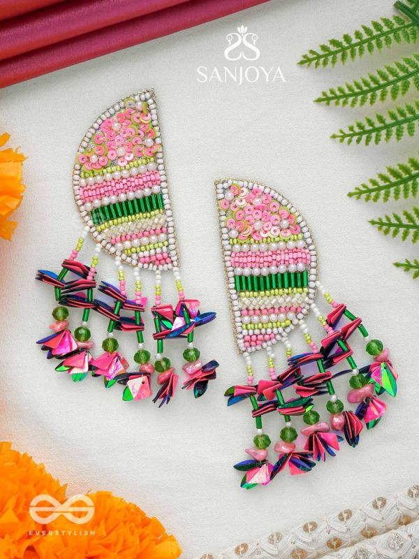 Unmish - The Budding Blossoms - Beads, Cutdana And Sequins Hand Embroidered Earrings