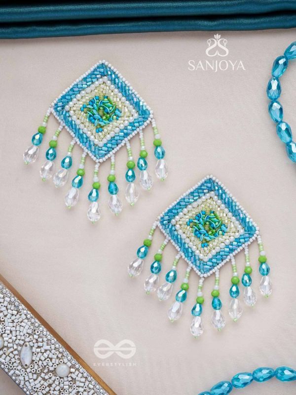 Vimita - The Splendid Square - Beads, Cutdana And Sequins Hand Embroidered Earrings