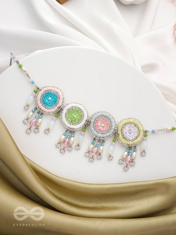 Dhyatva - The Colorful Reflections - Sequins, Glass Drops And Cutdana Hand Embroidered Choker Neckpiece