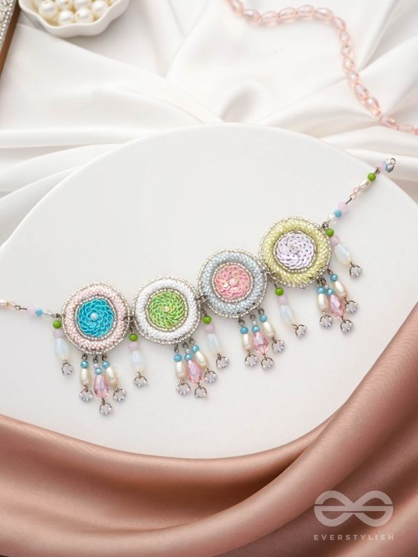 Dhyatva - The Colorful Reflections - Sequins, Glass Drops And Cutdana Hand Embroidered Choker Neckpiece