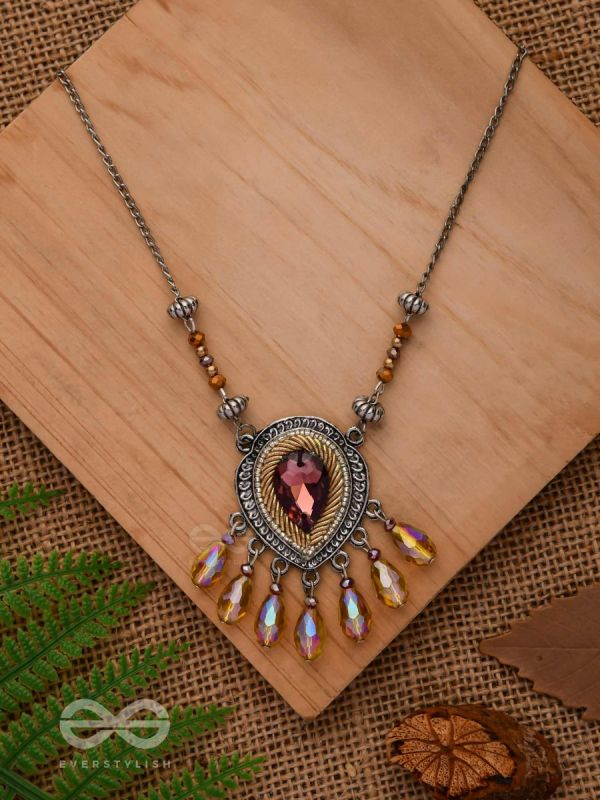 Peshana- The Gorgeous Trinket- Stone and Glass Beads Embroidered Necklace (Rust Orange) 