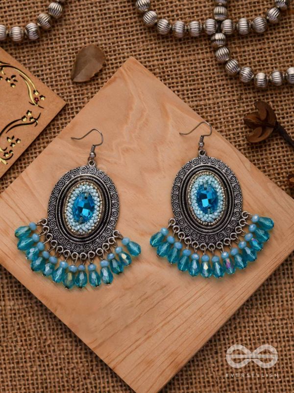 THE SKY GAZER - EMBELLISHED OXIDISED EARRINGS (BLUE)