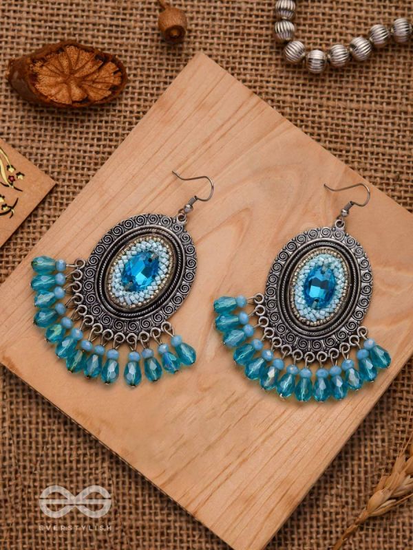 THE SKY GAZER - EMBELLISHED OXIDISED EARRINGS (BLUE)