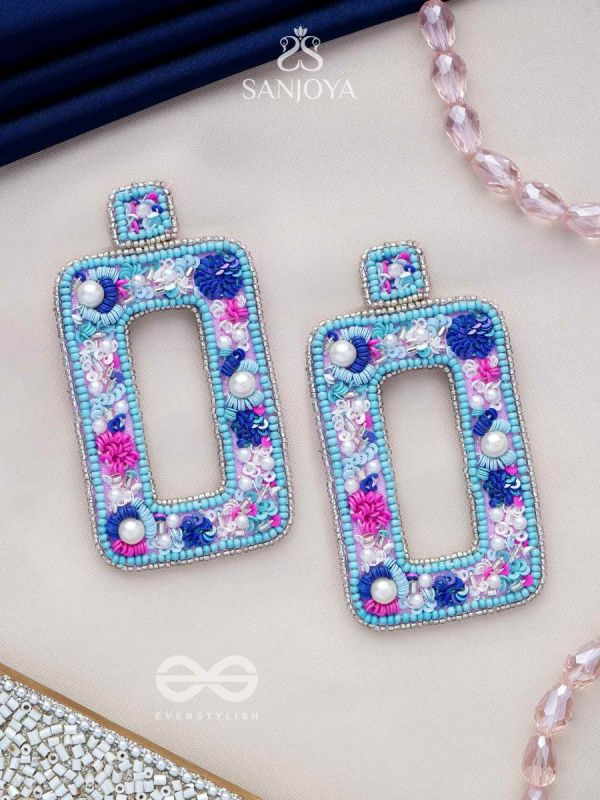 Hiranyada - The Ocean Treasure - Pearls, Beads And Sequins Hand Embroidered Earrings