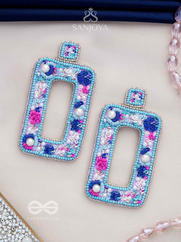Hiranyada - The Ocean Treasure - Pearls, Beads And Sequins Hand Embroidered Earrings