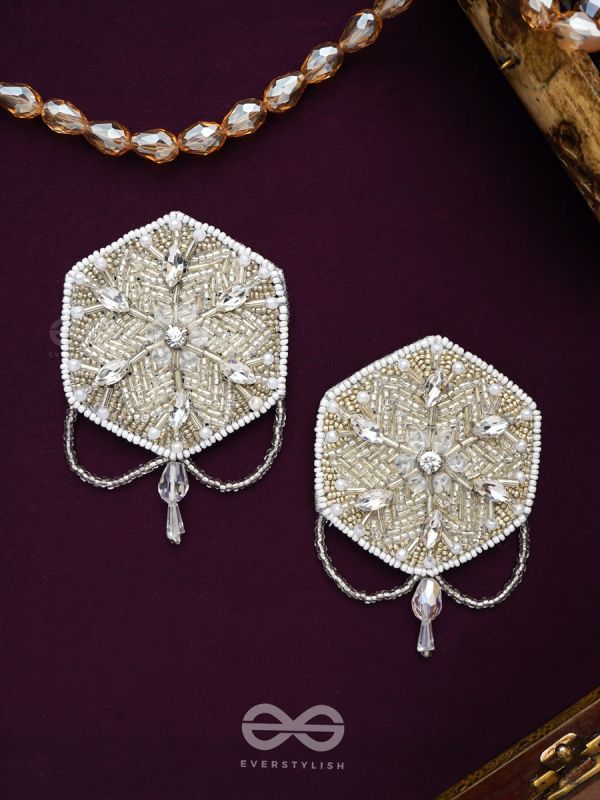 Tuhina- The Pristine Snowflake- Stones and Beads Embroidered Earrings
