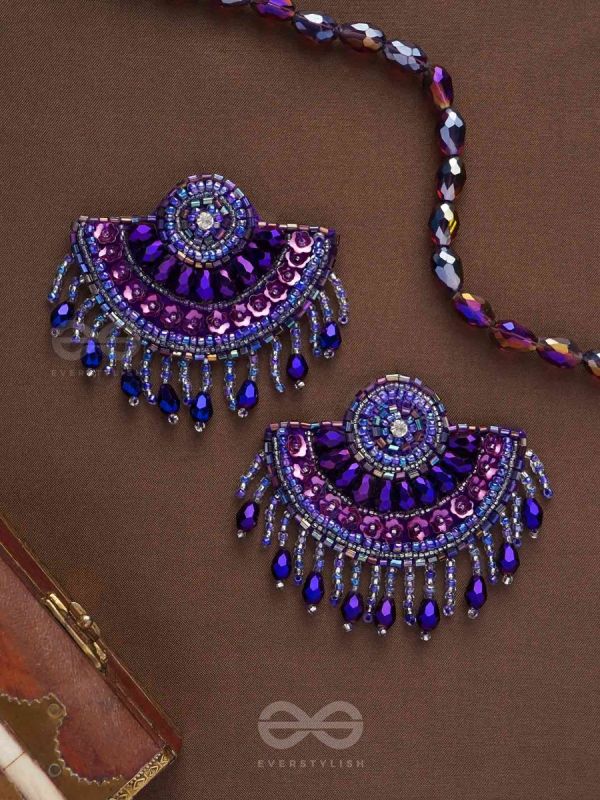 Amaati- The Blue Moon- Stones and Sequins Embroidered Earrings