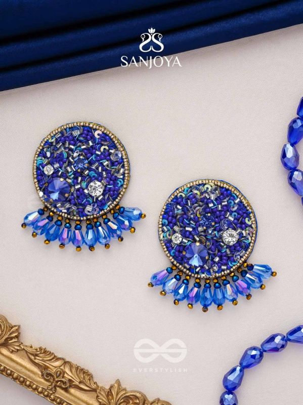 Vineela- The Azure Allure- Stones and Sequins Embroidered Earrings