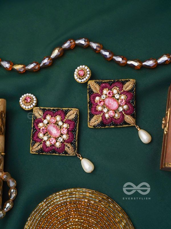 Kisalaya- The Delicate Bloom- Pearls and Stones Embroidered Earrings