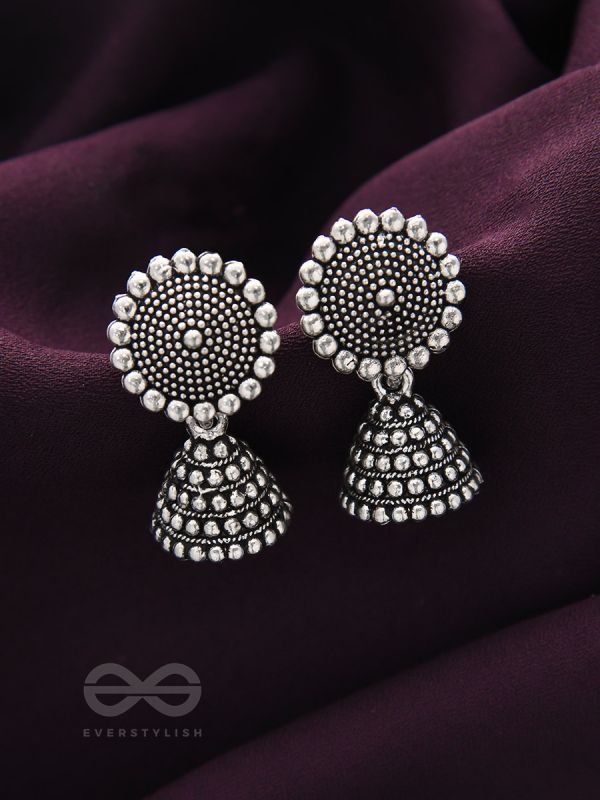 The Silver Sunrays - Oxidised Jhumka Earrings