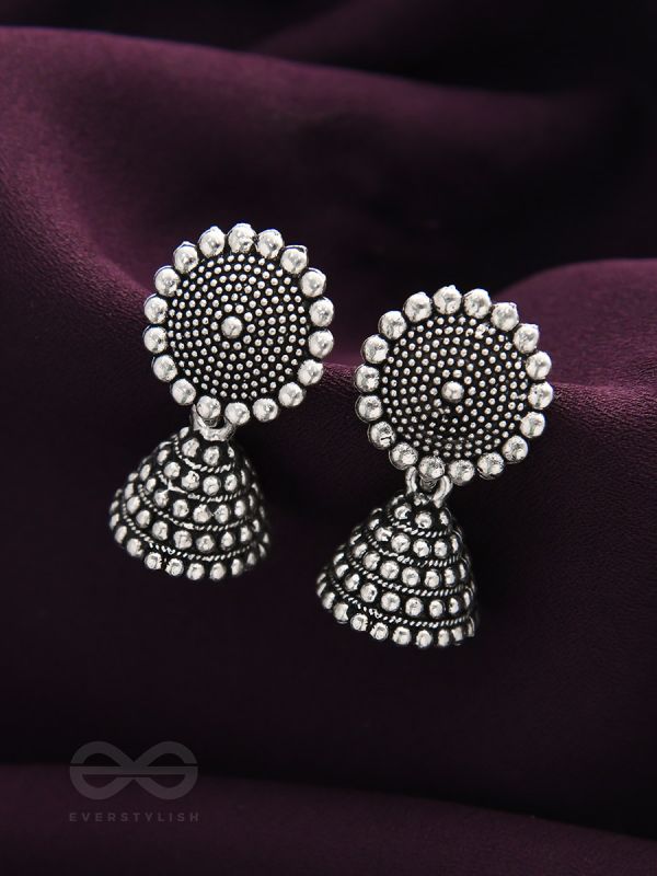 The Silver Sunrays - Oxidised Jhumka Earrings