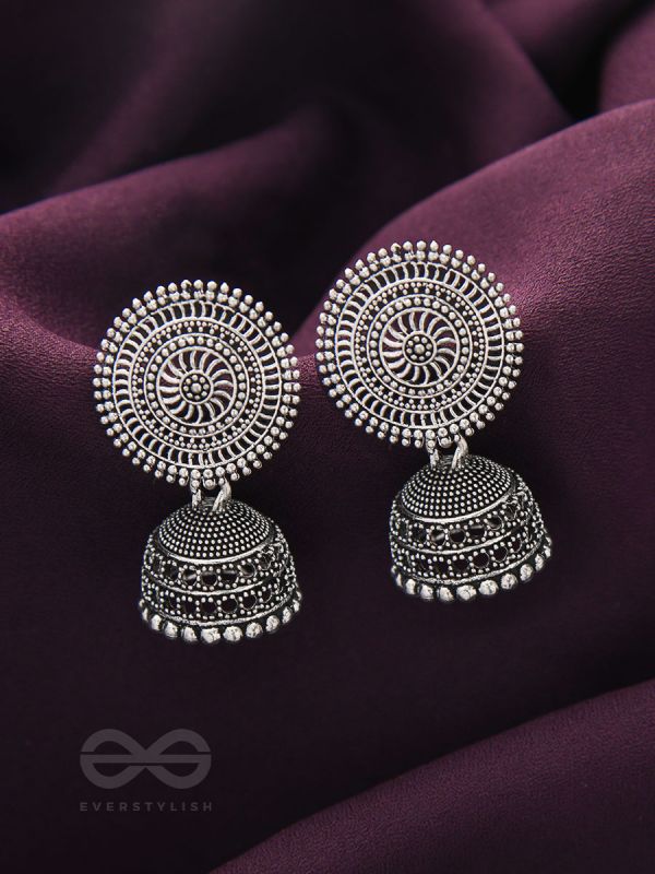 The Moon Beams- Oxidised Jhumka Earrings