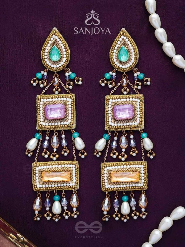 Vayuna- The Exquisite Temple- Stones, Pearls and Beads Embroidered Earrings