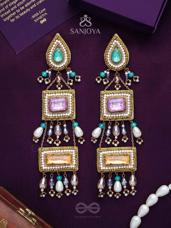 Vayuna- The Exquisite Temple- Stones, Pearls and Beads Embroidered Earrings