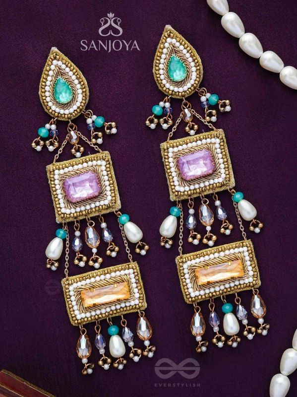 Vayuna- The Exquisite Temple- Stones, Pearls and Beads Embroidered Earrings