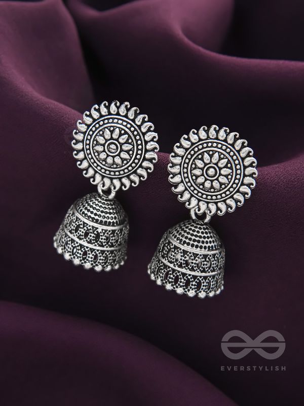 The Sheeny Sun- Oxidised Jhumka Earrings