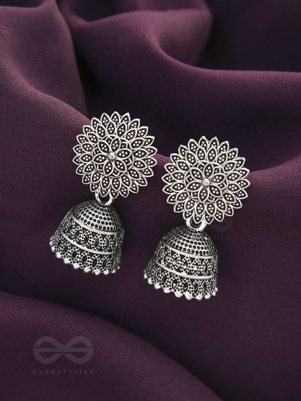 The Frozen Foliage- Oxidised Jhumka Earrings