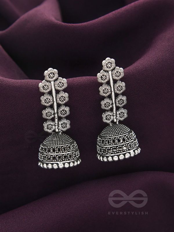 The Flower Branch- Oxidised Jhumka Earrings