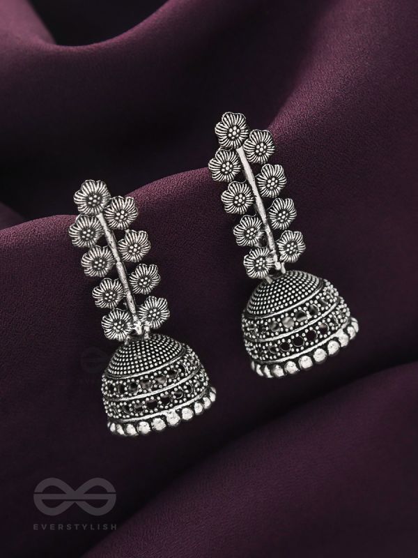 The Flower Branch- Oxidised Jhumka Earrings