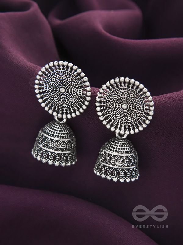 The New Moon- Oxidised Jhumka Earrings