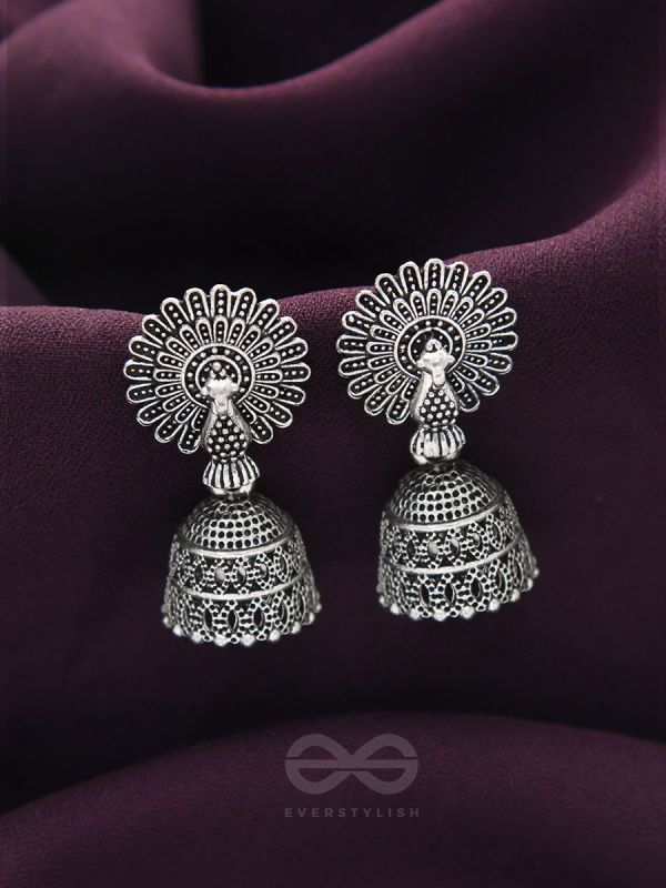 The Peacock's Paradise- Oxidised Jhumka Earrings