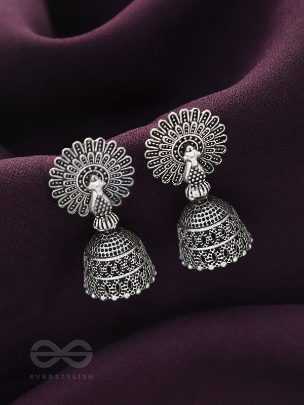 The Peacock's Paradise- Oxidised Jhumka Earrings
