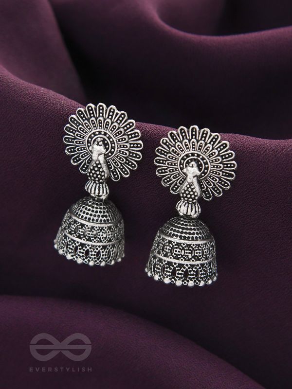 The Peacock's Paradise- Oxidised Jhumka Earrings