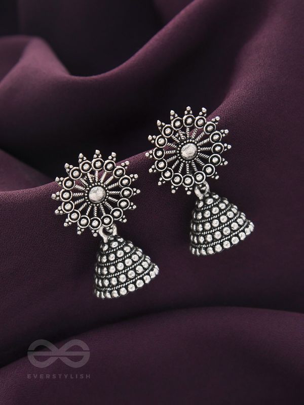 The Silver Sunbeams- Oxidised Jhumka Earrings