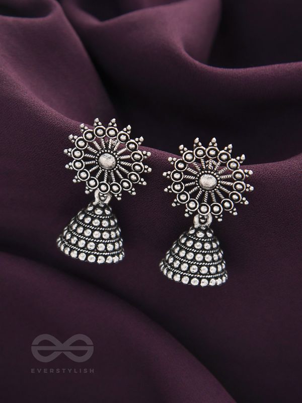 The Silver Sunbeams- Oxidised Jhumka Earrings