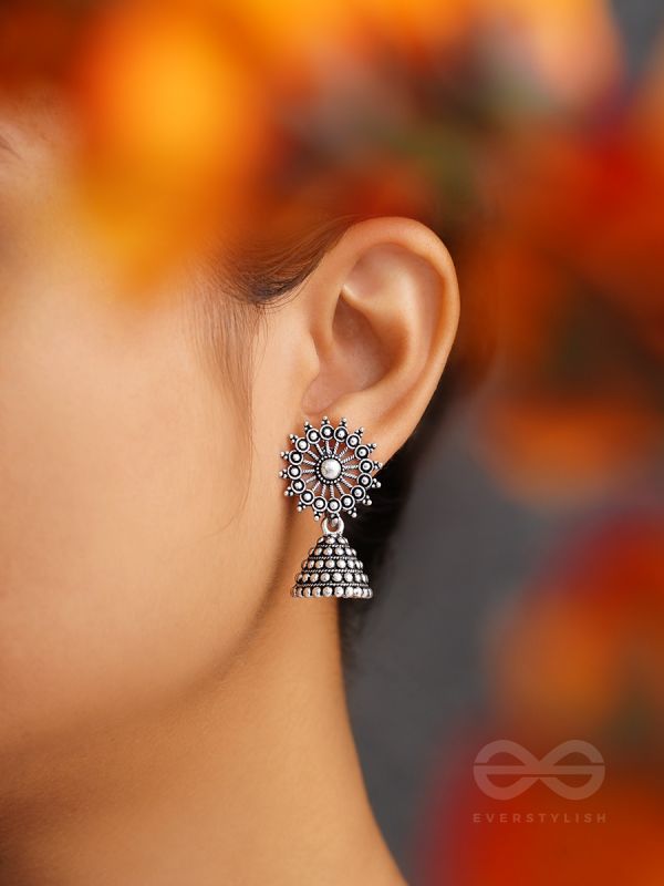 The Silver Sunbeams- Oxidised Jhumka Earrings